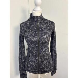 LULULEMON Black Splatter Zip Up Form Fitting Track Yoga Jacket Size 4